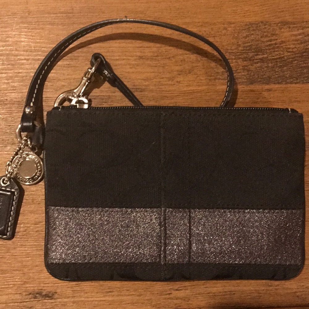 Black Coach Wristlet with Glitter Stripe